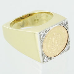 GENTS 18KT GOL DIAMOND MEXICAN COIN RING SIZE 7