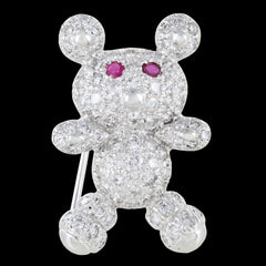14KT WHITE GOLD BEAR WITH DIAMONDS & RUBIES PIN