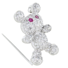 14KT WHITE GOLD BEAR WITH DIAMONDS & RUBIES PIN