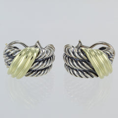 DAVID YURMAN CABLE TWIST 14KT GOLD AND STERLING SILVER EARRINGS