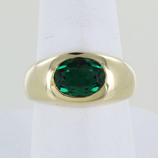 Gents 14 Kt Yellow Gold Green Stone Ring - Morningstar's Jewelers