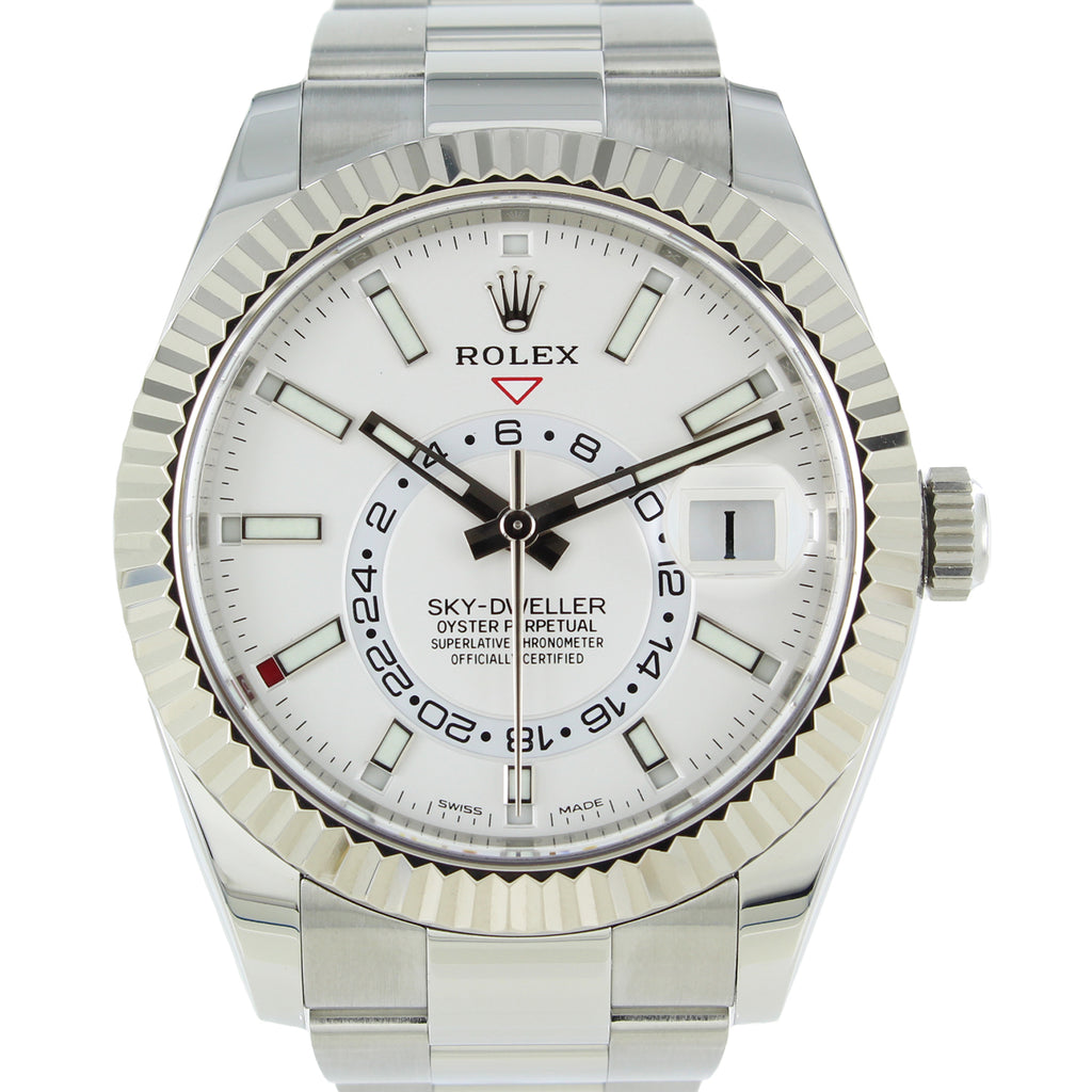 ROLEX SKY-DWELLER 326934 OYSTER PERPETUAL STAINLESS STEEL WHITE DIAL 42mm BOX PAPERS COMPLETE SET